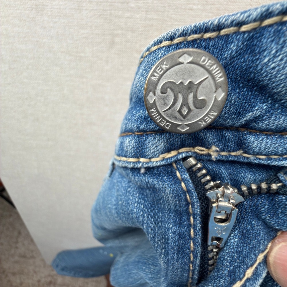 MEK Denim Princeton Jeans Womens 27 Embroidered Straight Light Blue Y2K W1PRINS4 - Picture 6 of 11